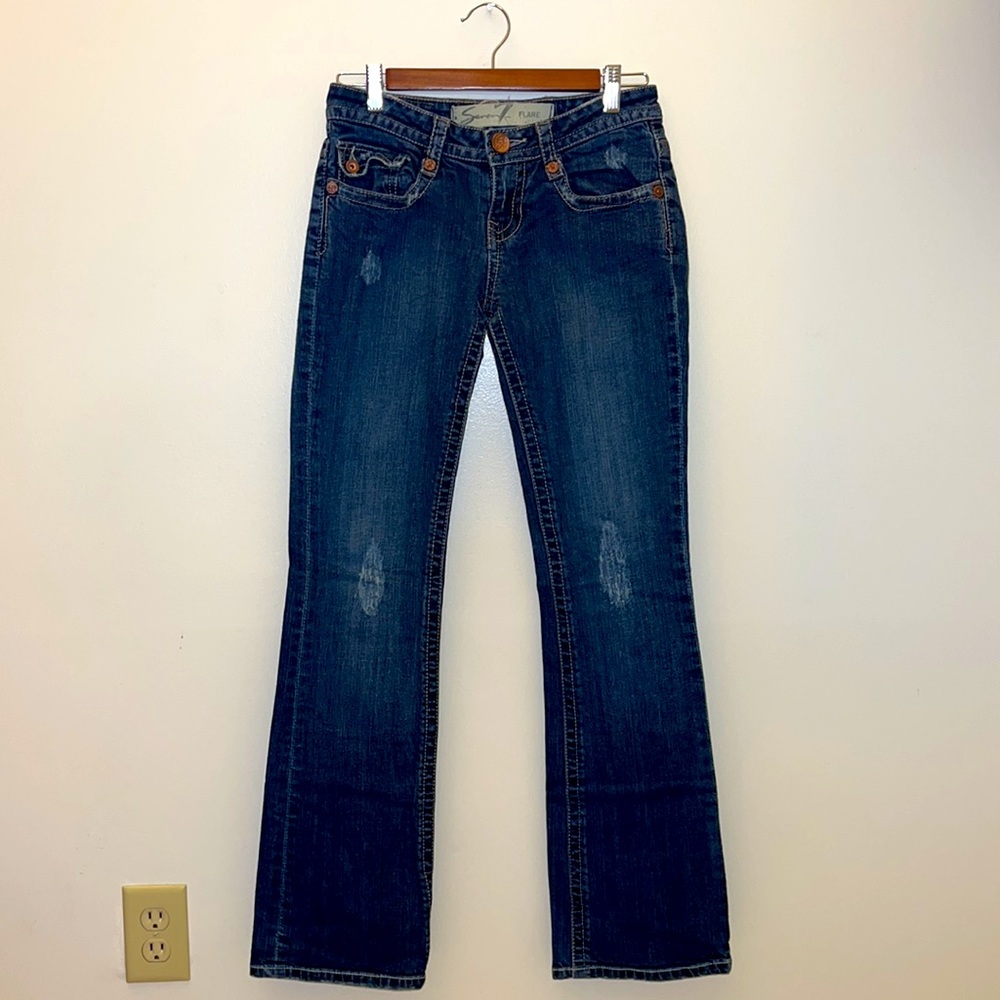 Seven7 Flare Distressed Jeans - Picture 2 of 12